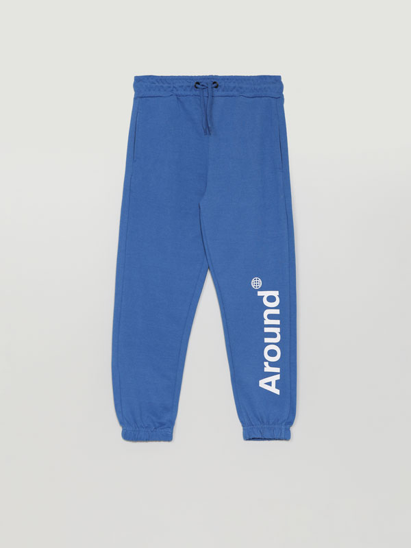 Plush trousers with slogan