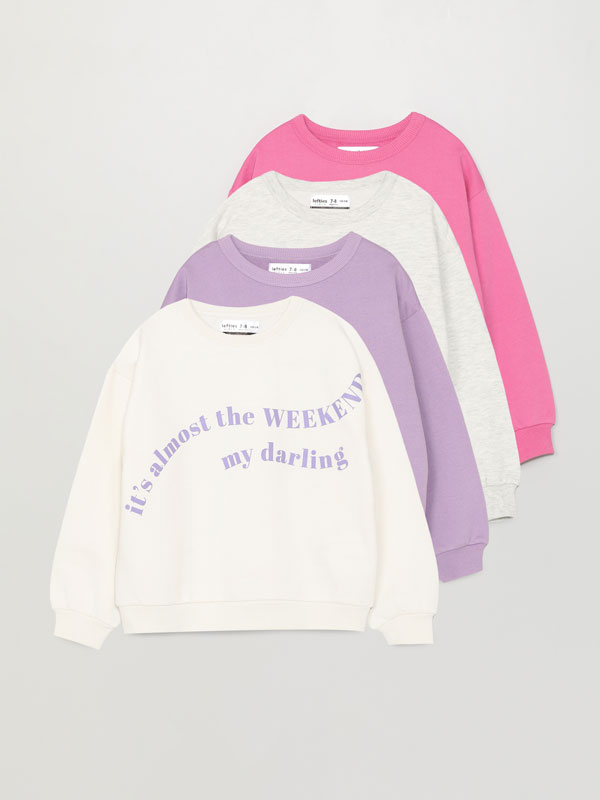 4-pack of contrast plain and printed sweatshirts