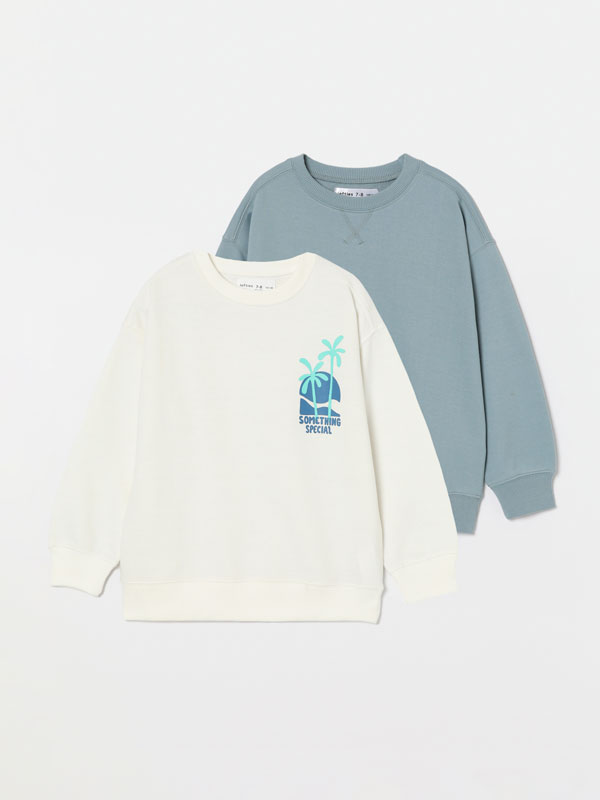 Pack de 2 sweatshirts combinadas lisas e estampadas