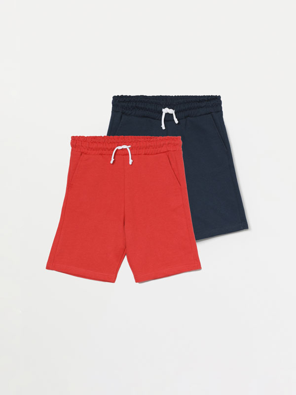 Pack of 2 pairs of basic plush Bermuda shorts