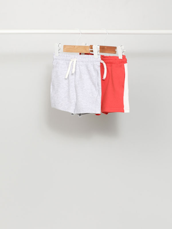 PACK OF 2 PLAIN AND SIDE STRIPE BERMUDA SHORTS