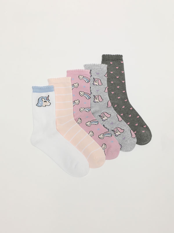 Pack of 5 pairs of long unicorn socks