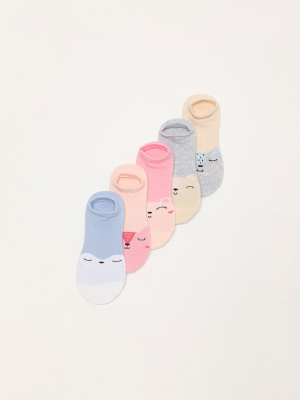 Pack of 5 pairs of printed no-show socks.