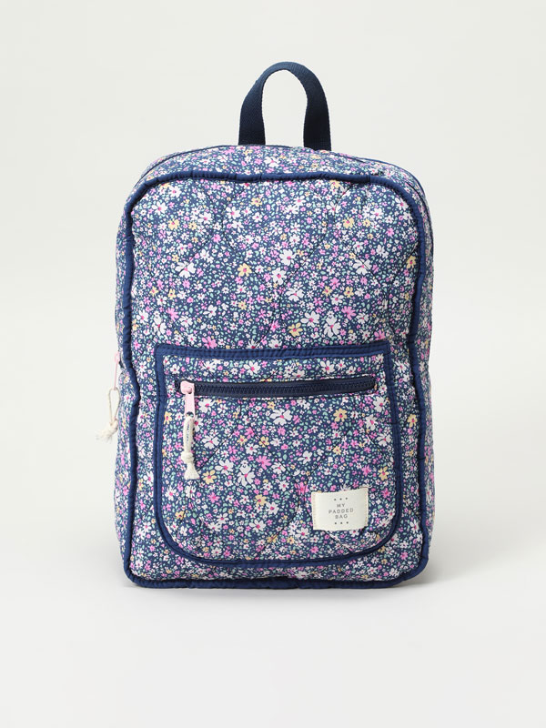 Quilted floral print backpack