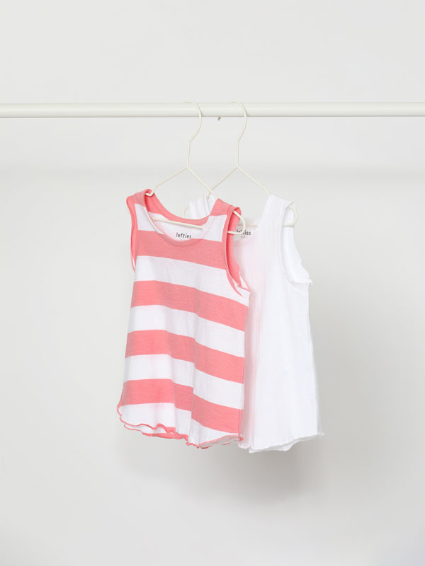 2-Pack of contrast printed and plain strappy tops