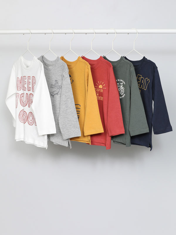 Pack of 6 printed long sleeve T-shirts