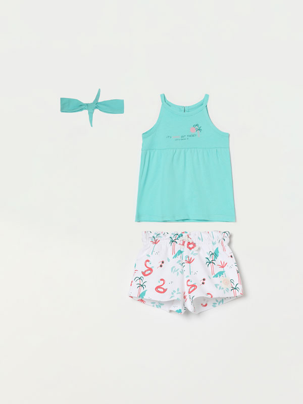 3-piece set with tank top, shorts and hairband