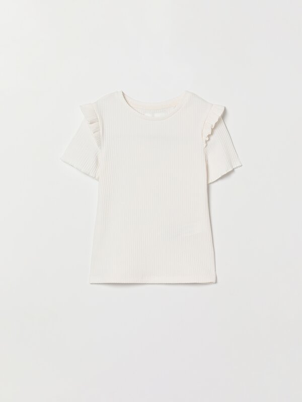 Ribbed T-shirt with ruffles