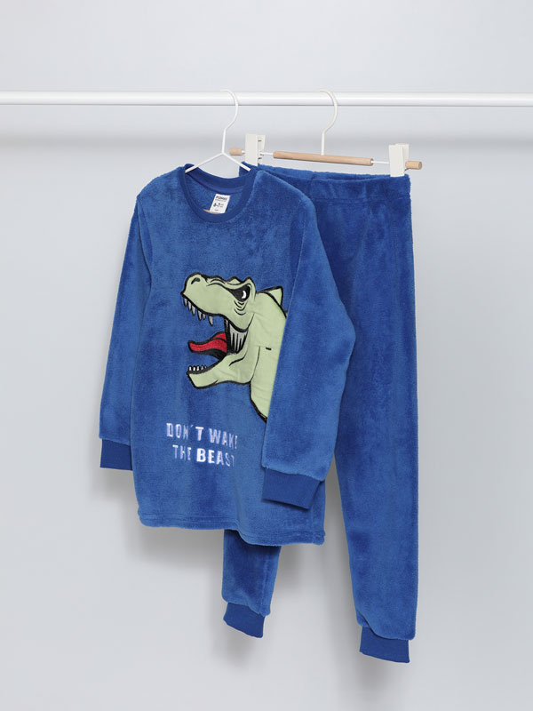 Conjunto de pijama de pelito dinosaurio