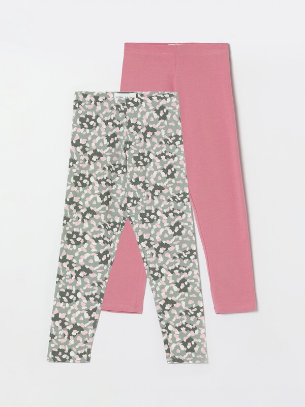 2-Pack of long basic plain and printed leggings