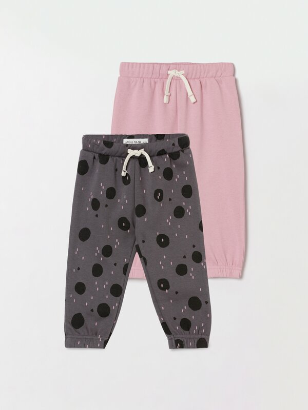 Pack of 2 plain and printed contrast trousers