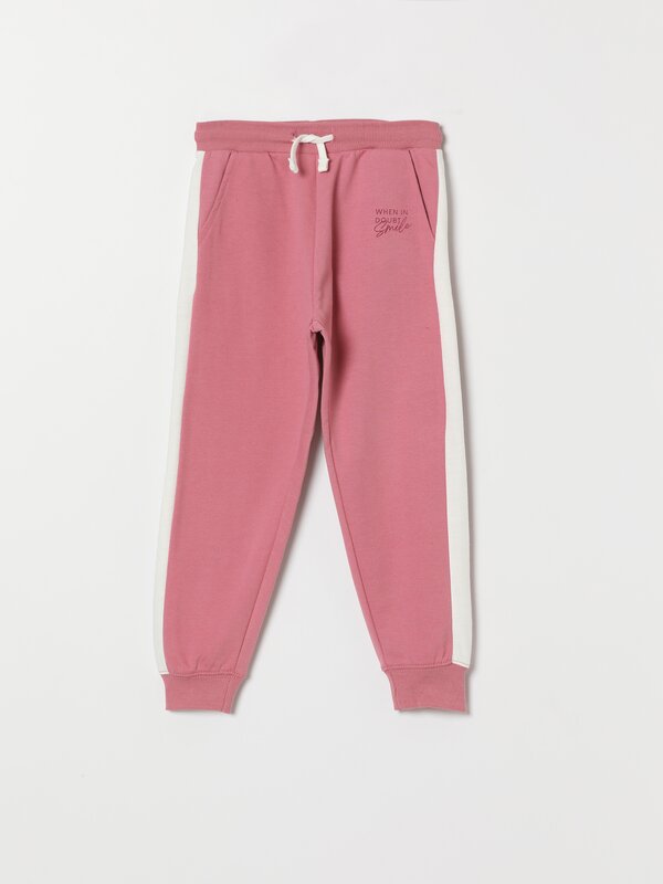Plush tracksuit bottoms with side stripes