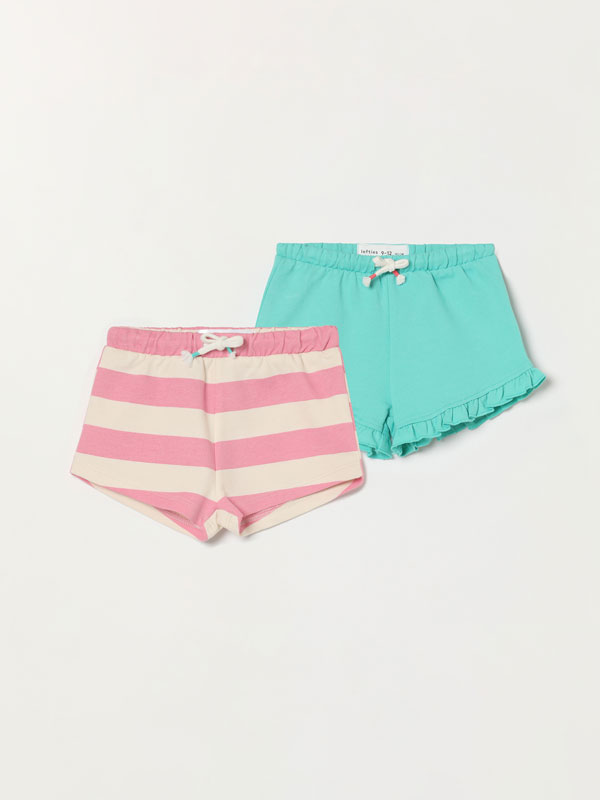 Pack of 2 pairs of fleece shorts with ruffles