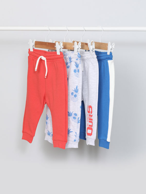 Pack of 4 plain and printed tracksuit bottoms