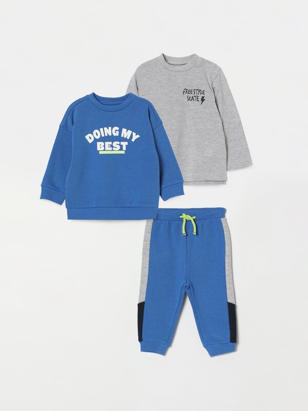 3-piece set with sweatshirt, trousers and T-shirt