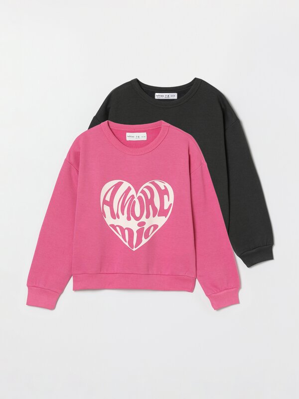 2-pack of contrast plain and printed sweatshirts