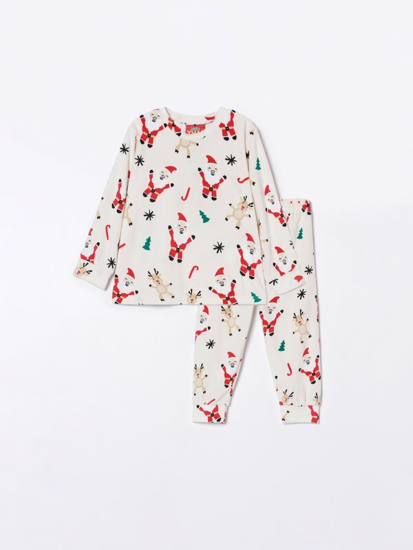 Conjunto de pijama aterciopelado Papá Noel navideño
