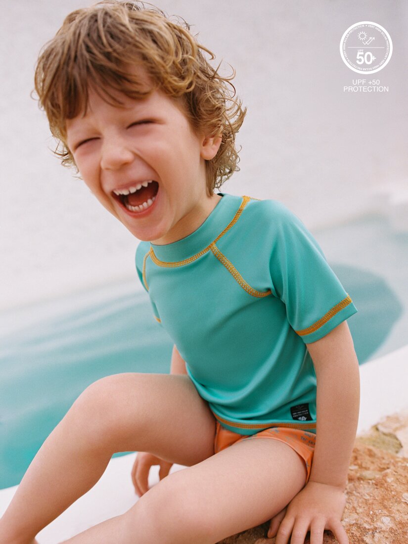 Boys Long Sleeve 2 Piece Rash Guard & Trunk Swimsuit Set Sweet & Soft Boys UPF 50 Infant/Toddler/Little Kids 