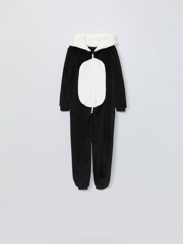 Faux fur panda pyjama sleepsuit