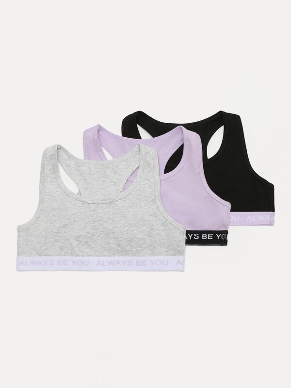 3-pack of strappy sports tops with slogan detail