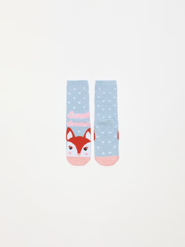 Non-slip fox print socks