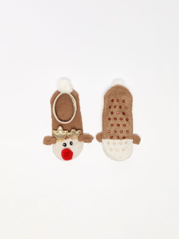 Pair of Christmas reindeer house socks