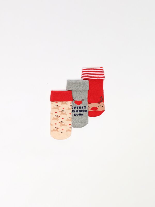 Pack de 3 pares de calcetíns antiesvarantes do Nadal