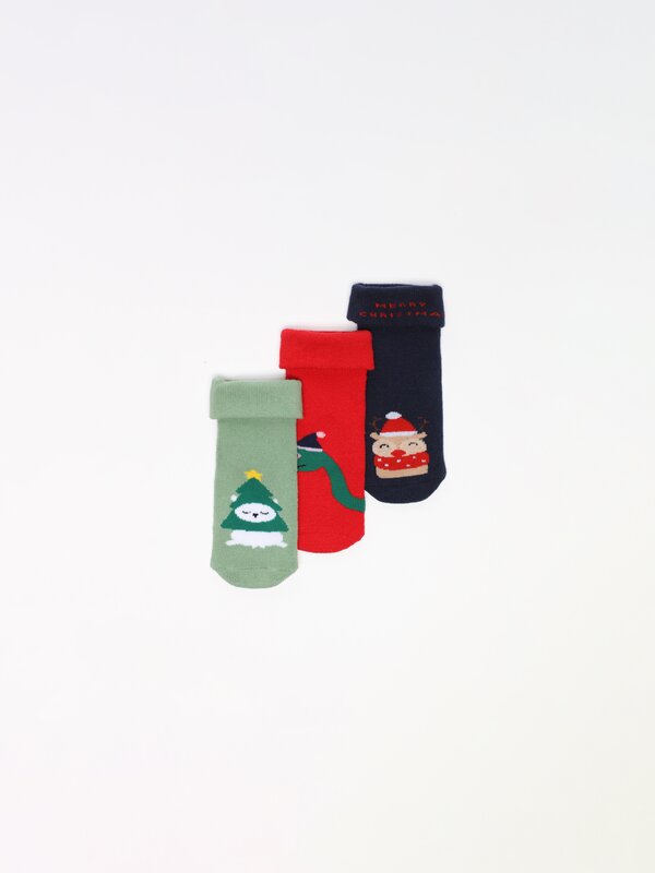 Pack de 3 pares de calcetíns antiesvarantes animaliños do Nadal