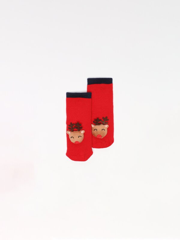 Pair of 3D reindeer socks