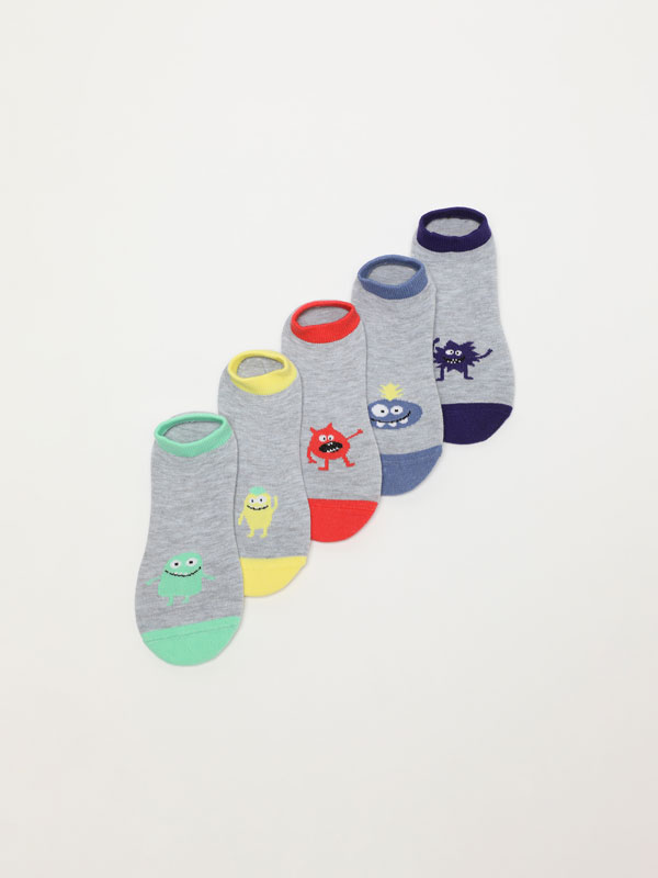 Pack de 5 pares de calcetíns tipo invisible estampados