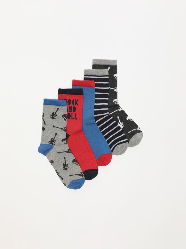 Pack de 5 pares de meias compridas estampadas