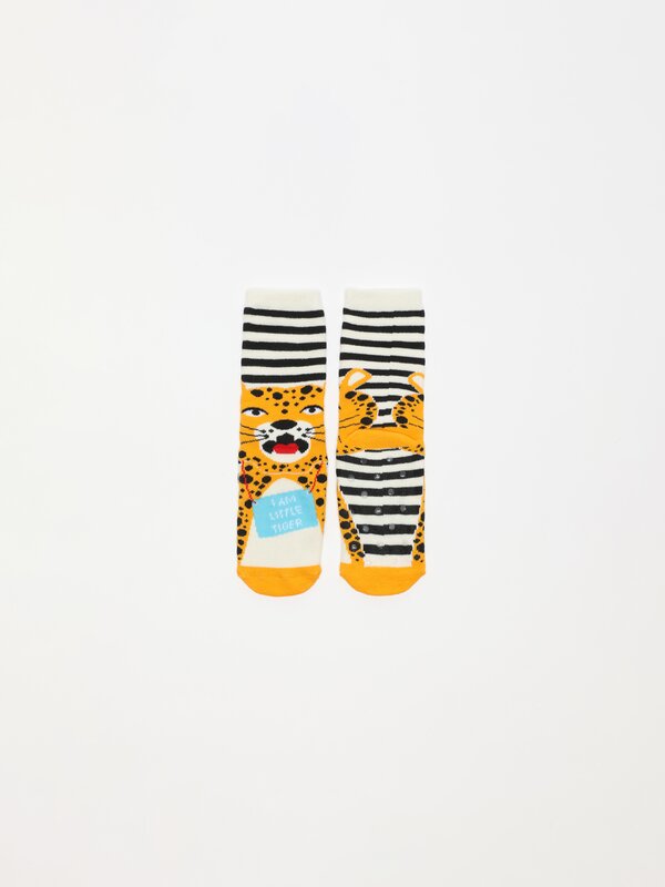 Non-slip tiger print socks