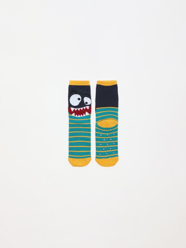 Non-slip monster print socks
