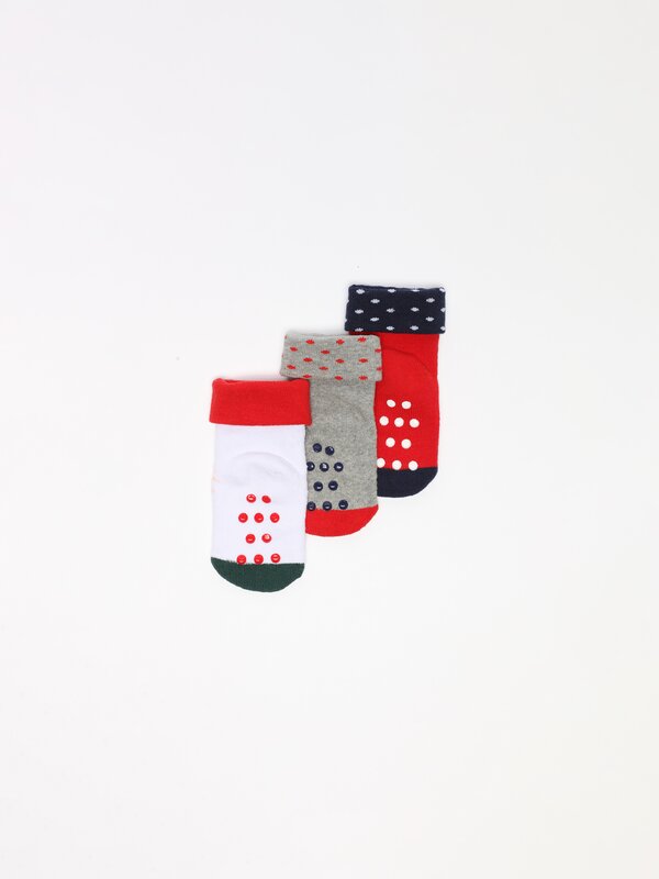 Pack de 3 pares de calcetíns antiesvarantes cores do Nadal