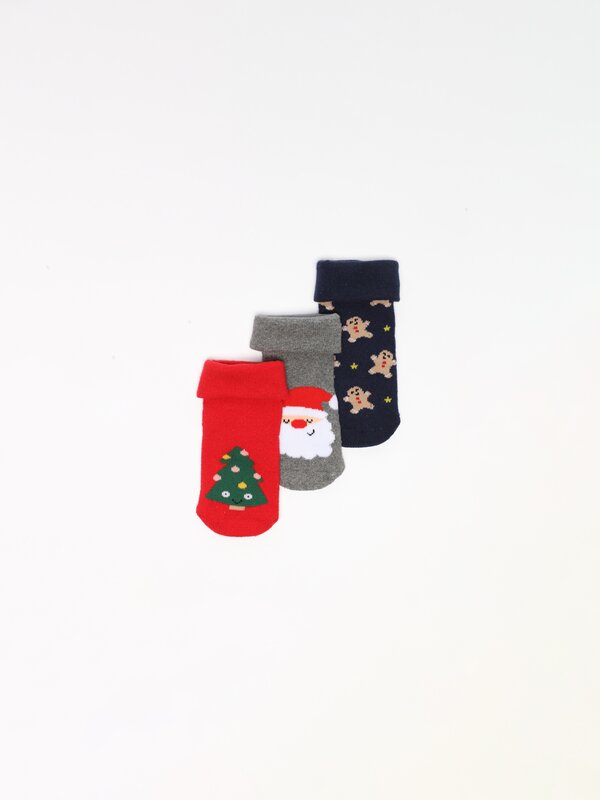 Pack of 3 pairs of non-slip Father Christmas print socks