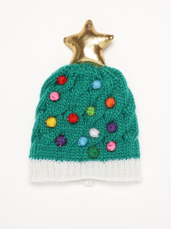 Christmas tree hat with pompoms