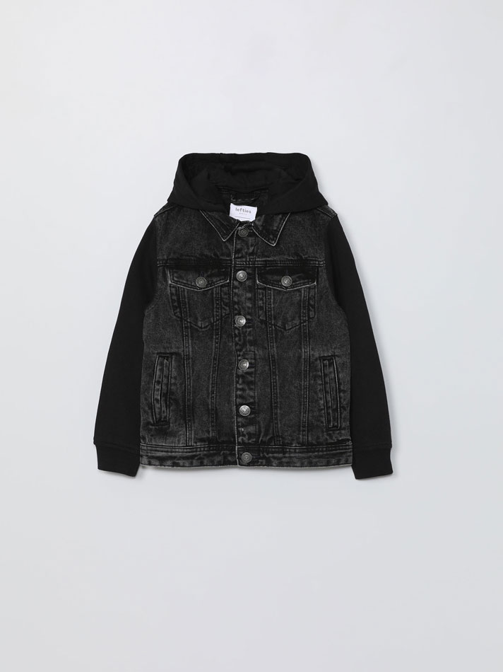 Contrast denim jacket with hood 