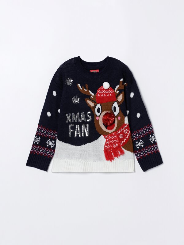 Reindeer Christmas sweater with pompom