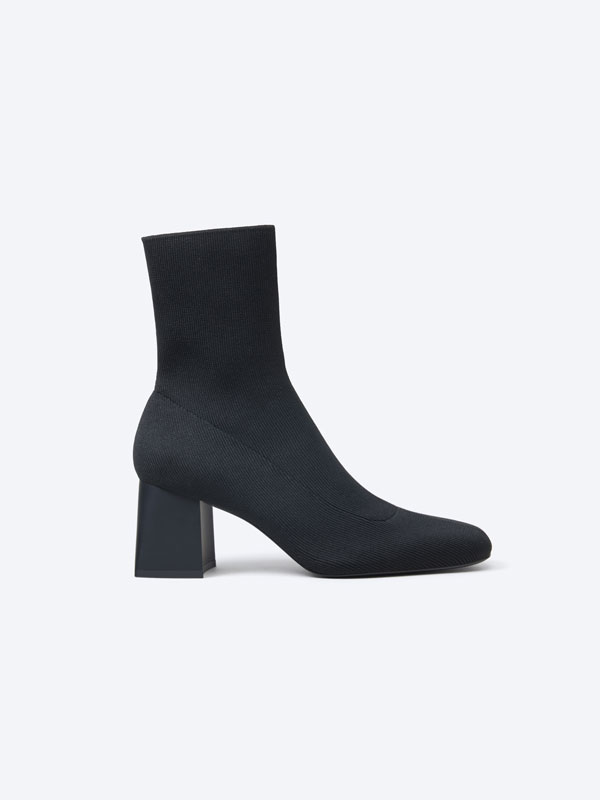 High-heel sock-style ankle boots