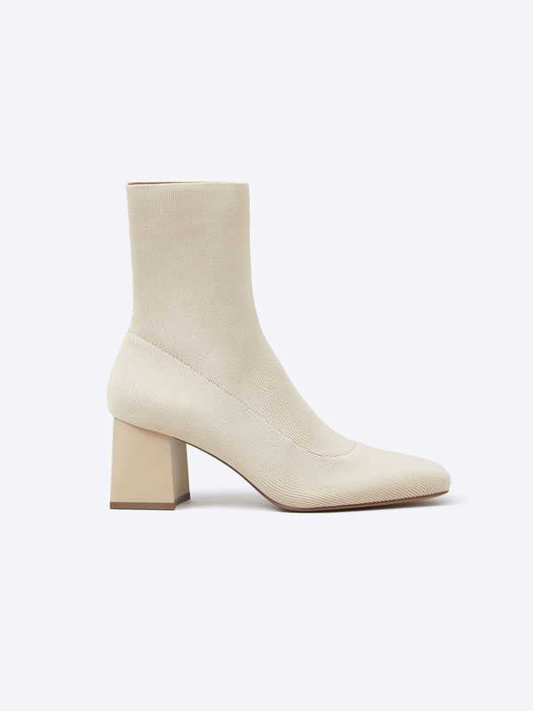 High-heel sock-style ankle boots