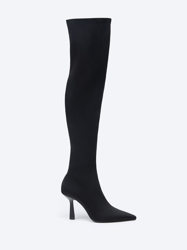 Stretchy knee-high high-heel boots