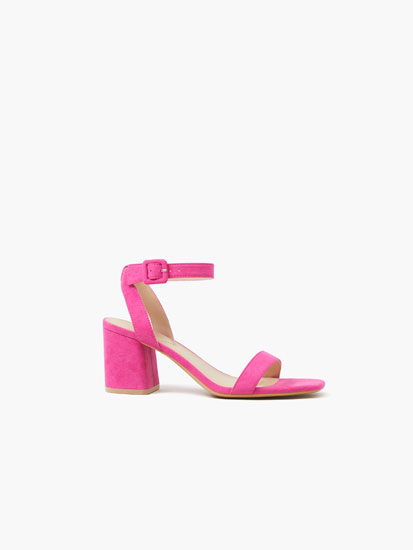 Sandalia en ante rosa palo con plataforma y tacón de 9.5 cm