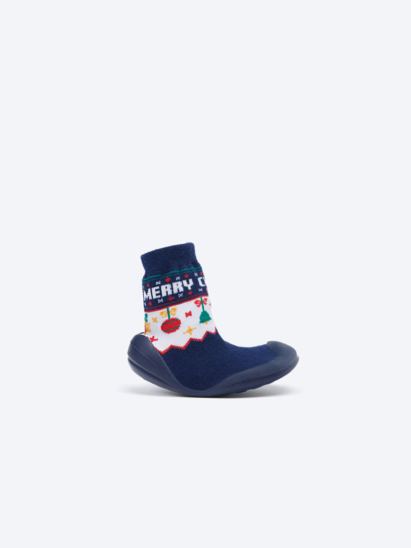BEBÉ - Zapatilla calcetín navideña