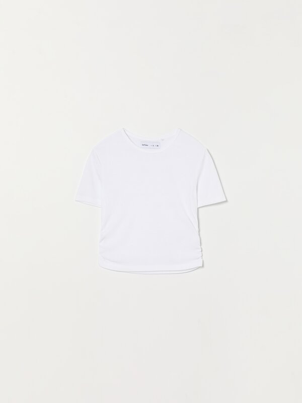Ribbed T-shirt with gathered detail
