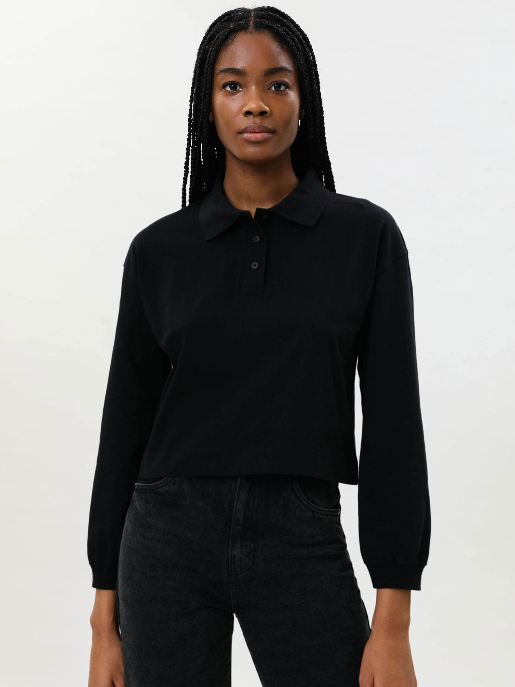 ribbed long sleeve polo shirt