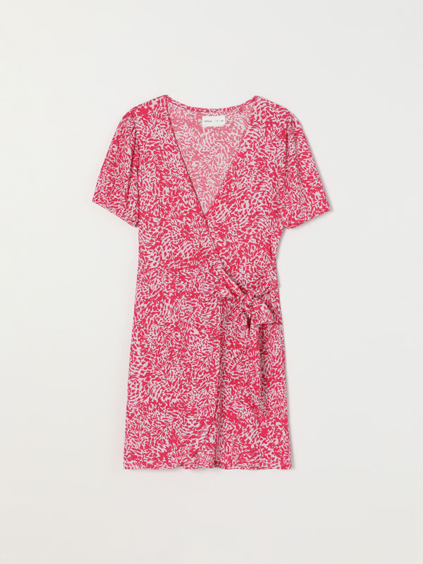 Vestido corto cruzado - Vestidos Manga Corta - VESTIDOS - TODA LA COLECCIÓN  - MUJER - | Lefties ESPAÑA