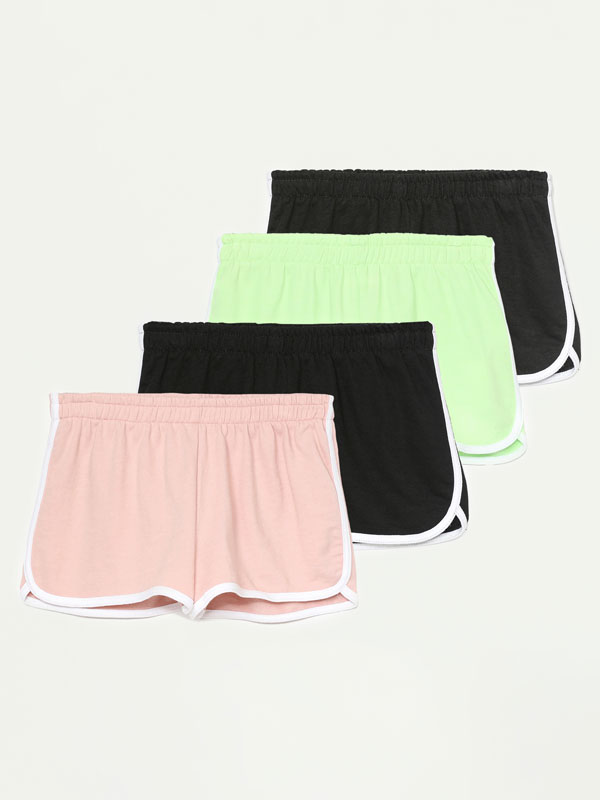 Pack of 4 basic plush shorts with piping