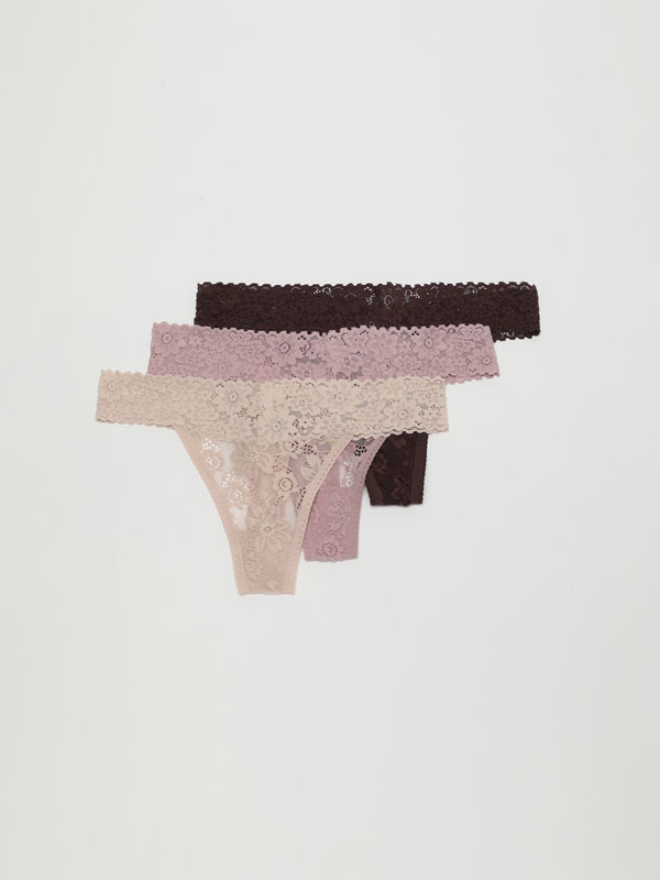 Pack of 3 lace thongs