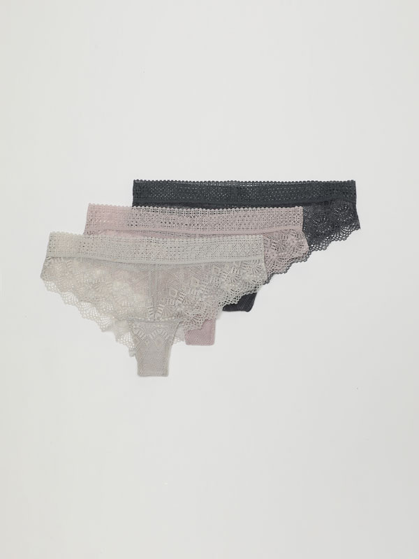 Pack of 3 lace Brazilian briefs