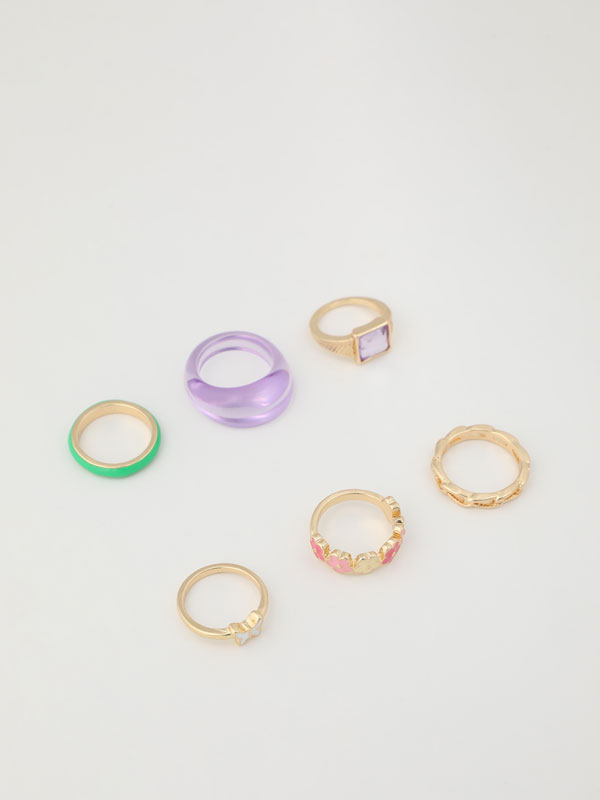 Pack de 6 anillos combinados - Bisutería - ACCESORIOS - TODA LA COLECCIÓN -  MUJER - | Lefties Mexico
